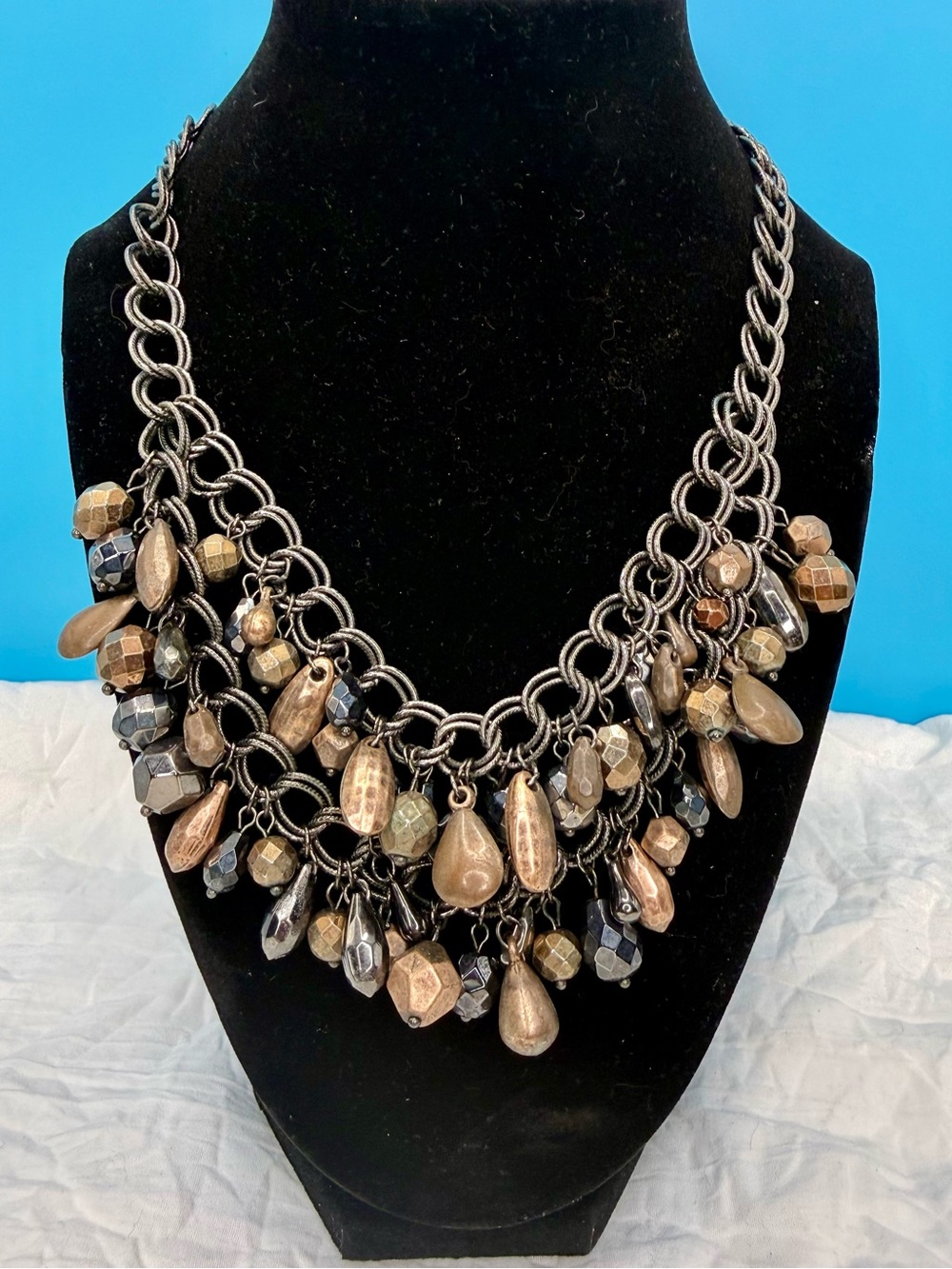 Premier Designs Womens Chunky Multi-Dangle Statement Necklace - Metallic Brown